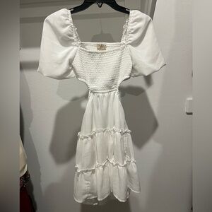 Indulge White Smocked Mini Dress